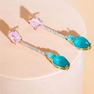 Elegant Gold and Teal Drop Earrings M536